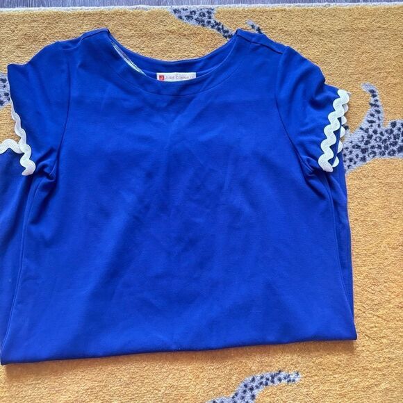 Jude Connally Ella Ric Rac Blue White Short Sleeve Round Neck Shift Dress S - Picture 5 of 5